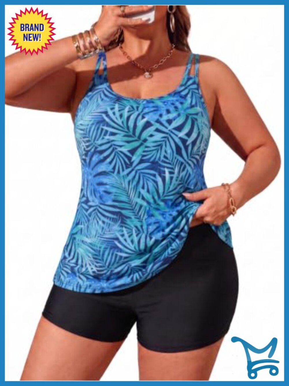 Plus Size Tankini Set Two Piece Swimsuit with Boyshorts High Waisted Bathing
